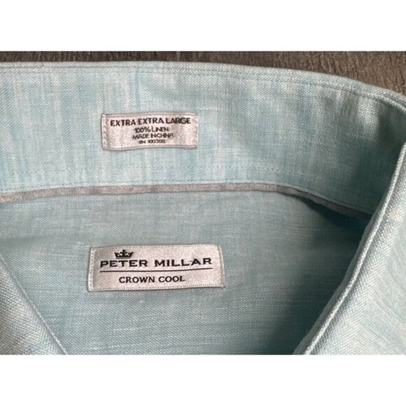 Peter Millar Linen Shirt Mens 2XL Green Crown Cool Button Up Coastal Lightweight - Picture 3 of 10